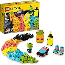 LEGO Classic Creative Neon Colors Fun Brick Box Set 11027, Building Toy to Create a Car, Pineapple, Alien, Roller Skates, and More, Hands-on Learning for Kids, Boys, Girls 5 Plus Years Old