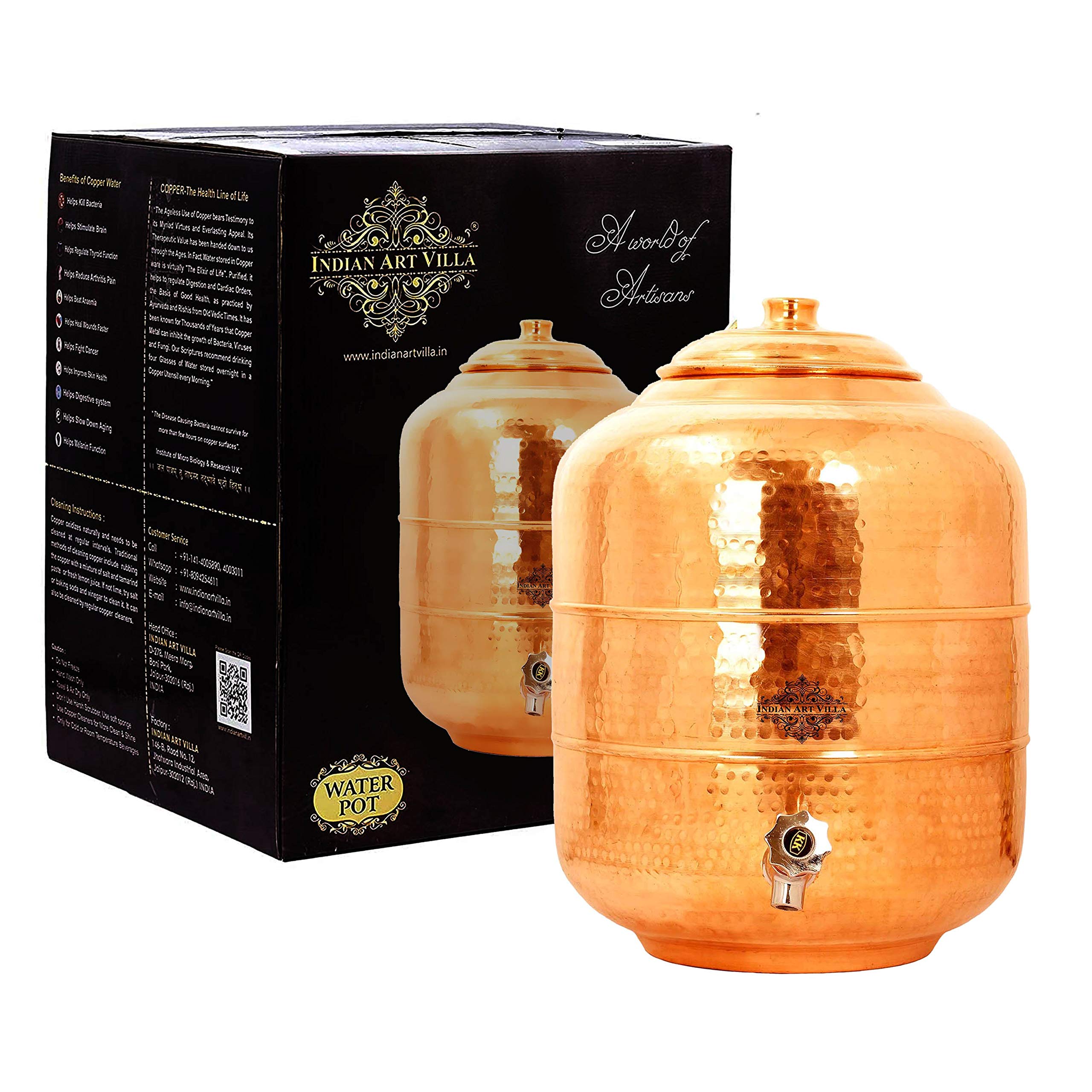 Indian Art Villa Copper Water Pot Dispenser/Water Storage Volume 541 OZ