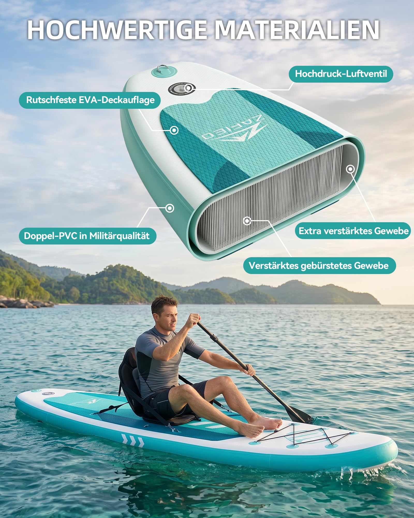 Tabla hinchable de surf de remo, 320 cm × 82 × 15 cm