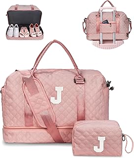 Birthday Gifts for 4 5 6 7 8 9 10 11 12 13 14 Year Old Girls-Duffle Bag with Shoe Compartment, Personalized Weekender Bag, Overnight Bag for Women, Travel Bag with Makeup Bag (Letter J) - Buy now