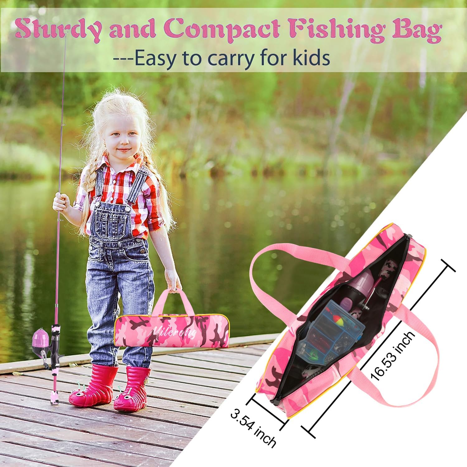 Milerong Kids Fishing Rod, Kids Fishing Pole Portable Telescopic Fishing Rod and Reel Combo Kit for Boys, Girls, Youth - with Spincast Fishing Reel, Fishing Tackles, Fishing Lures, Fishing Lines