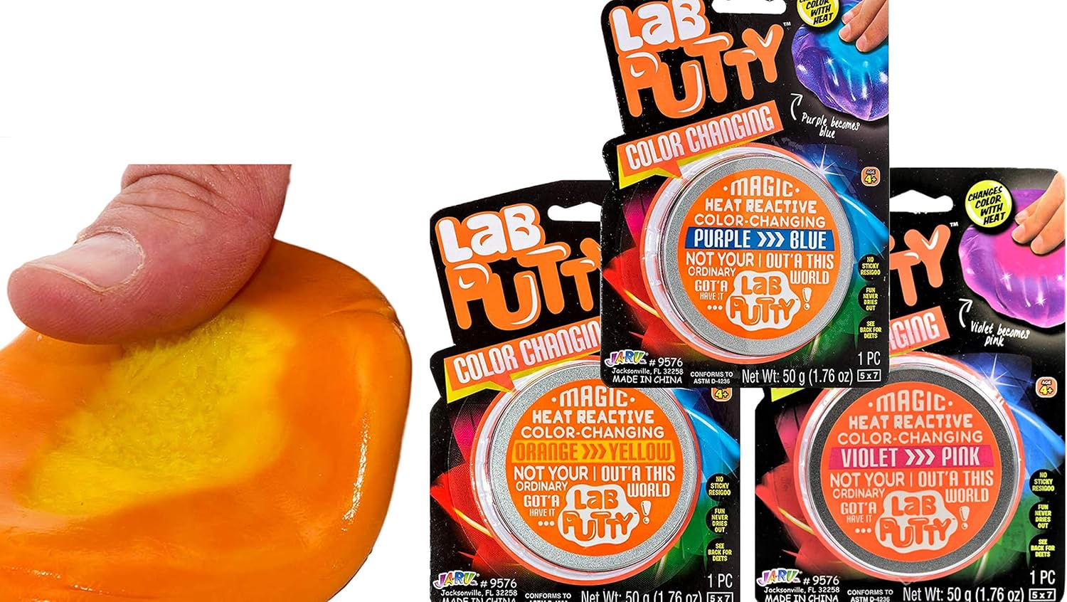 Lab Putty-Color Changing Putty (2 Putty Assorted) by JA-RU. Heat Sensitive Slime Fidget Toys for Kids and Adults. Stress Therapy Putty Sensory Slime. Silly Crazy Color Changing Toys. 9576-2