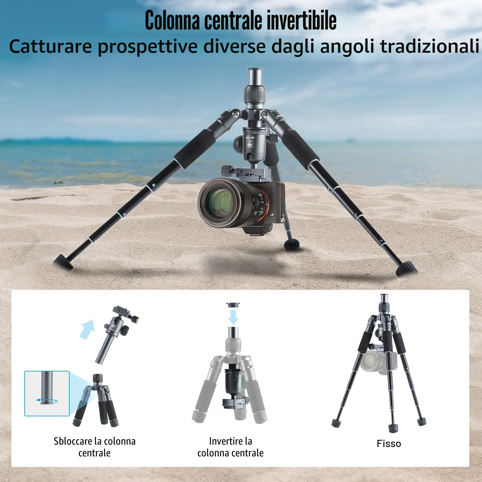 SIRUI Mini Treppiede da Tavolo Compatto, 50,8 cm Treppiede Portatile Piccolo in Alluminio con Testa Sfera a 360° e Supporto per Telefono per DSLR, Fotocamera, Telefono, Carico Fino a 10kg, AM-TT50