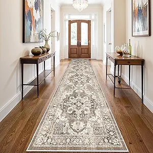 3x14 Washable Hallway Runner Rug: Soft Vintage Kitchen Rug Non Slip Floor Runner for Living Room Bedroom Bathroom Non Shedding Farmhouse Carpet Runners(Beige, 3X14)