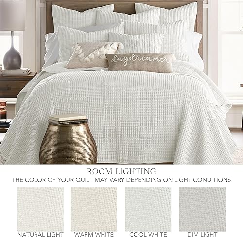 Miniatura 4 de Levtex Home - Mills Waffle - Juego de colcha King - Waffle de algodón crema - Tamaño de la colcha (122 x 106 pulgadas), tamaño de la funda (36 x 20