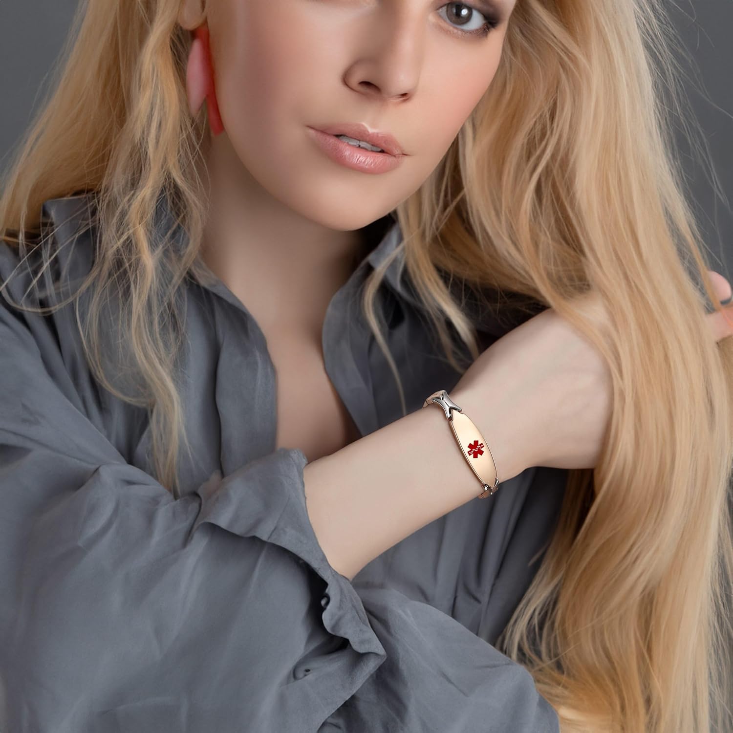 LinnaLove 7 1/2 inch Medical Alert Bracelets for women Stainless Steel Fashion Medical Bracelets Personalized Engraving - Image 4