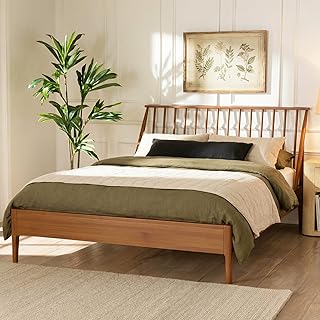 Merax King Size Solid Bamboo Wood Spindle Platform Bed with 46.5" Tall Headboard, Bohemian Bed Frame with Wooden Slats and Metal Support, Mid-Century Modern Style, No Box Spring Needed, Brown