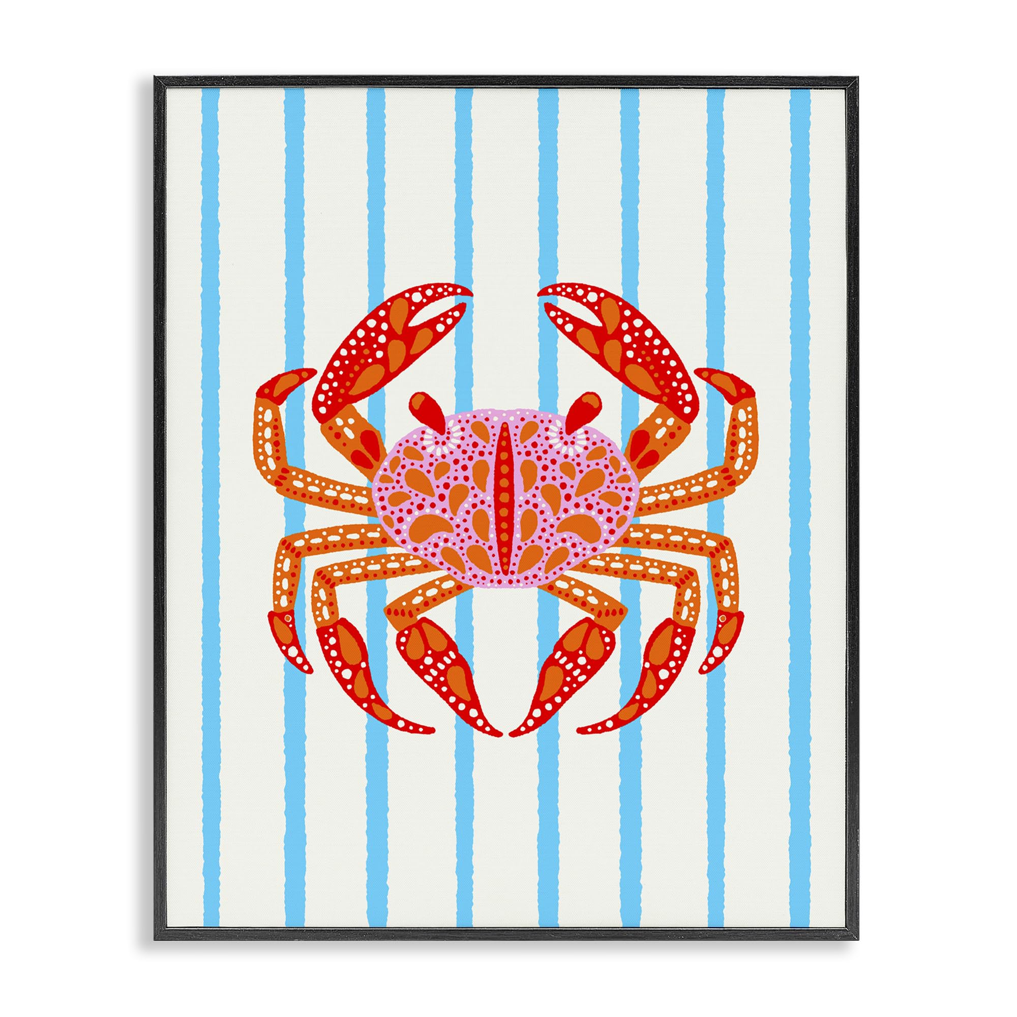 Stupell Industries Midnight Black (Textured) Bright Crab Nautical Striped, 24 X 30 Inch Framed Giclée Print