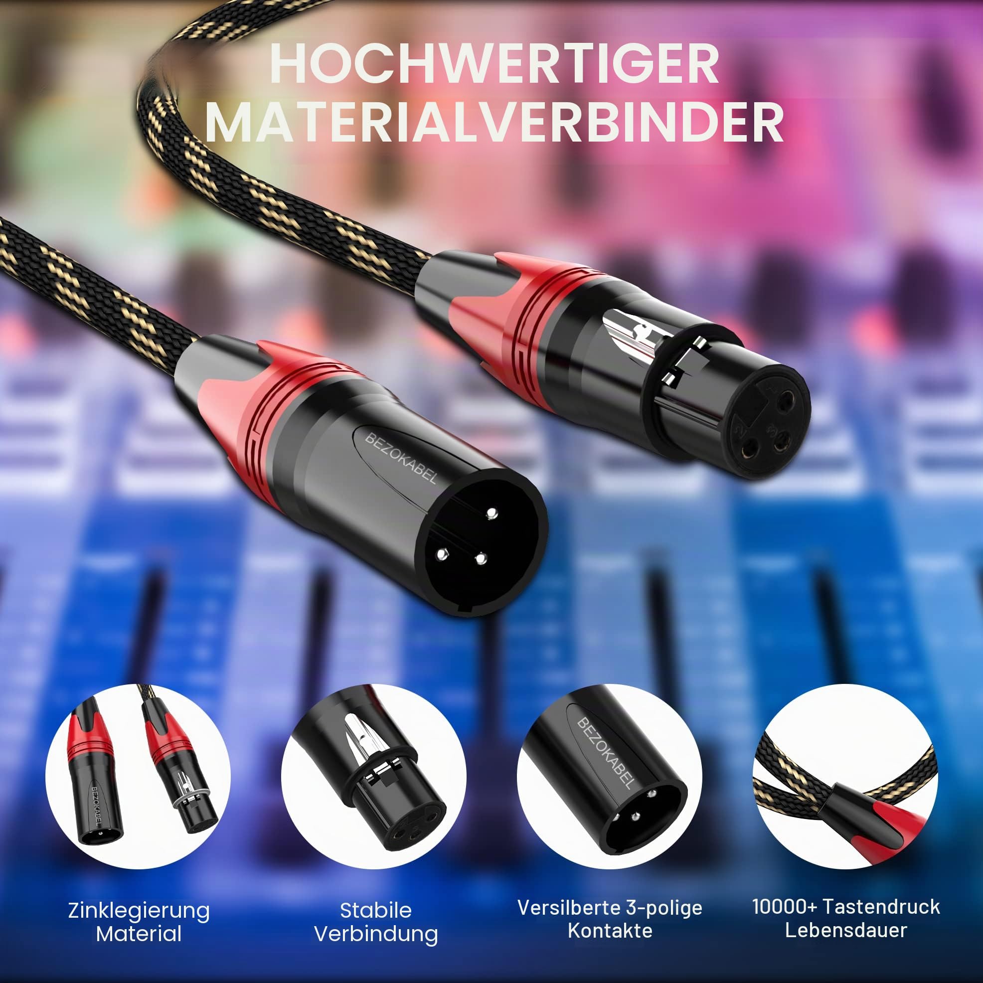 XLR-Kabel, XLR-Mikrofonkabel, 3 m, 6 Packungen, Mikrofonkabel für Mikrofone, Mixer und Lautsprechersysteme