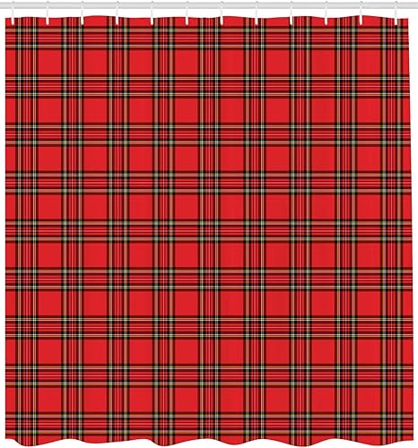 Miniatura 2 de Ambesonne Cortina de ducha retro, patrón clásico de cuadros escoceses a rayas, ilustración gráfica tradicional, juego de decoración de baño de tela