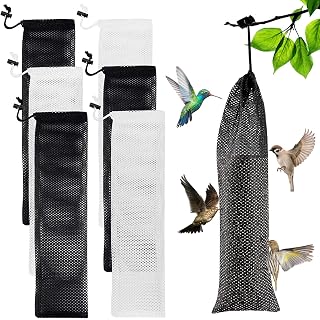 6 Pcs Finch Sock Feeder for Outdoor - Durable Thistle Seed Feeder Sacks with Foldable Silicone Funnels, Bird Food Supply Tools for Garden Yard Wild Finch Feeding (3.9" x 15.7", White&Black)