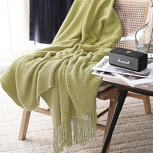 Miniatura 10 de LOMAO Manta de punto con borlas con textura de burbujas, manta ligera para funda de sofá, decoración del hogar (caqui, 60 x 80 pulgadas)