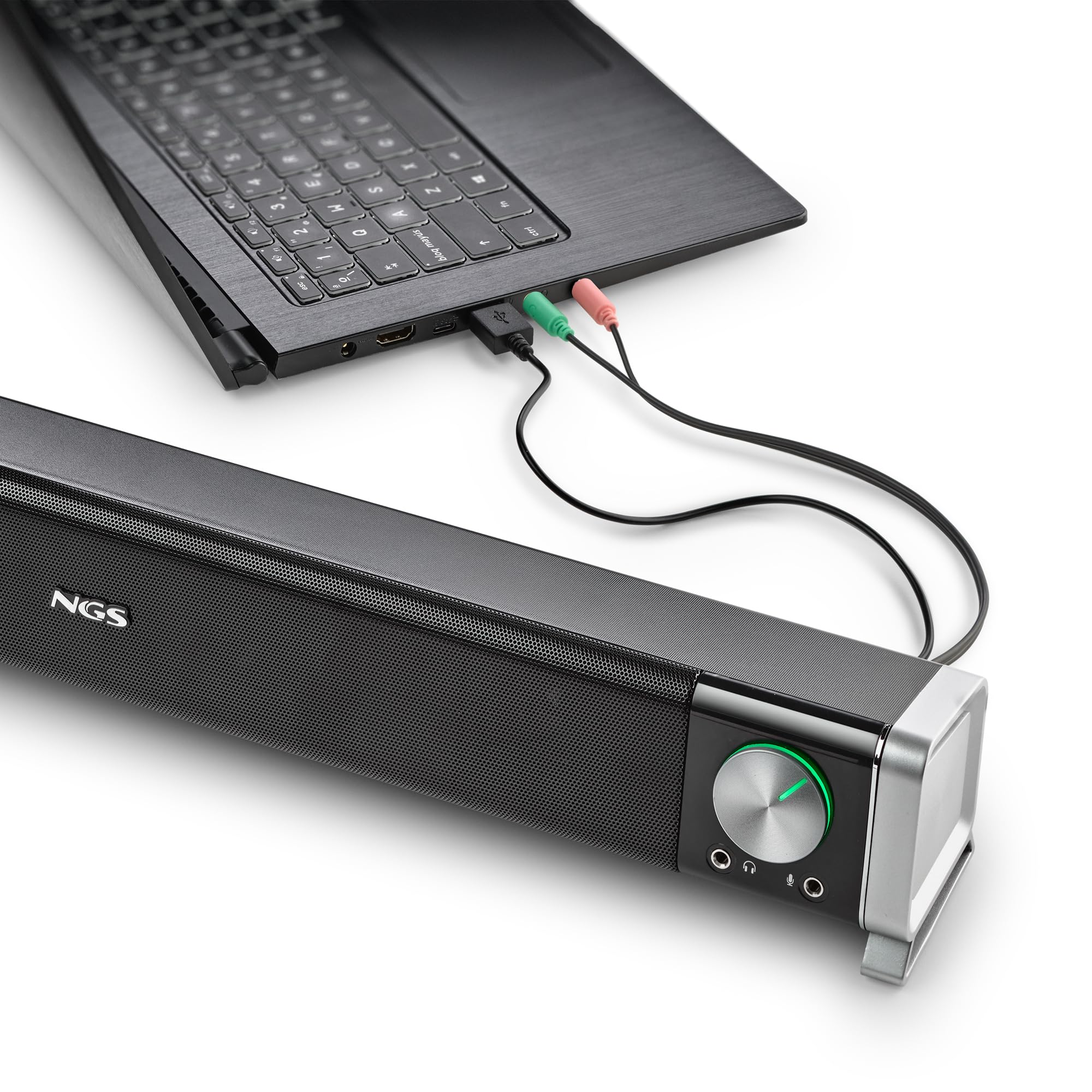 NGS SB500 BT - Barre de Son Bluetooth 20 W pour PC, TV, Tablette et Mobile, stéréo, USB, Prise 3,5 mm, entrée Micro, Sortie Casque, Plug & Play