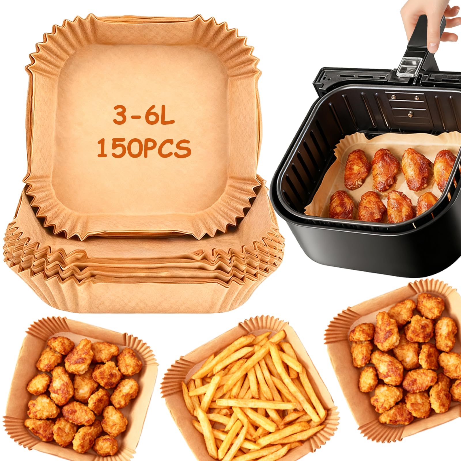 150pcs Air Fryer Paper (3-6L), 16-21cm Air Fryer Paper, Square Baking Paper, Airfryer Accessories
