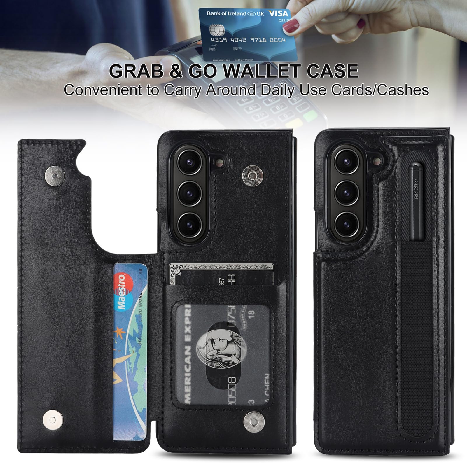 Etui biznesowe do Samsung Galaxy Z Fold 8 Ultra, ze skórzanym uchwytem na długopis z klapką na kartę Slot Funkcja stojaka, ochrona przed odciskami palców, styl biznesowy (biały)