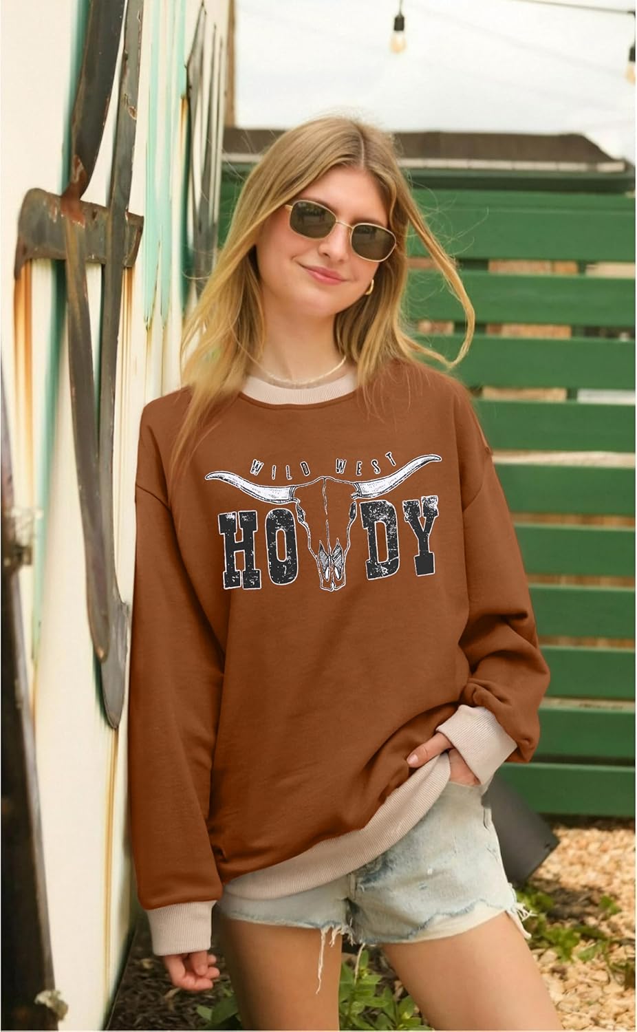 ASTANFY Cow Skull Western Sweatshirts For Women Country Western Outfits Cowgirl Pullover Sweatshirts - Image 3