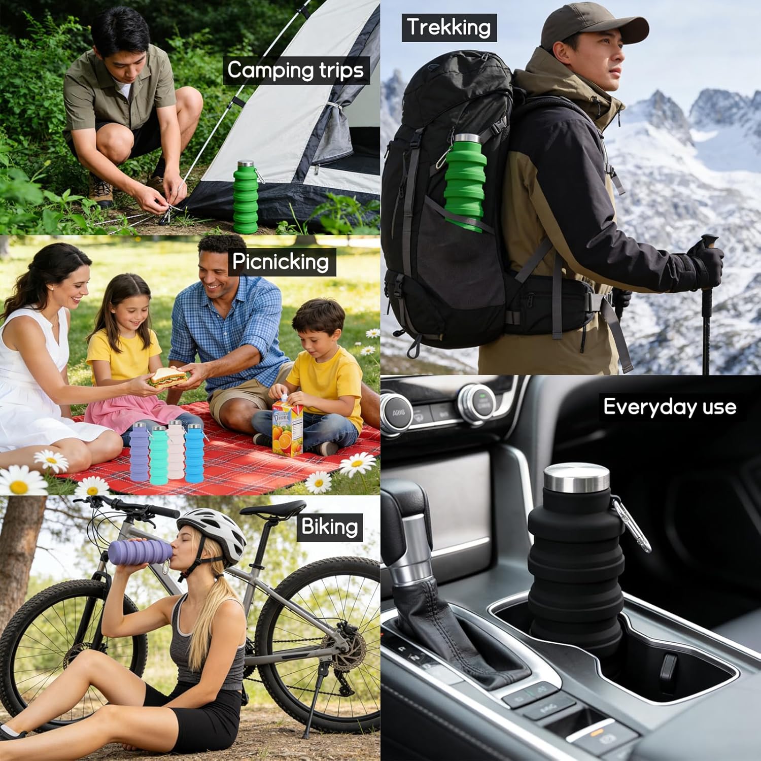 8 Pcs Collapsible Water Bottles Bulk with Carabiner 17 oz Portable Lightweight Sports Bottle Reusable Silicone Foldable Water Bottles for Travel Hiking Camping Gym(Fresh Colors)