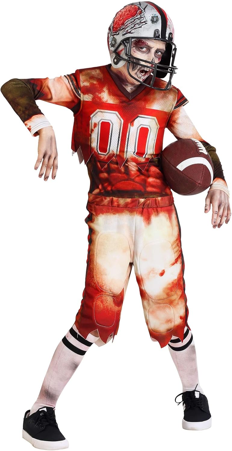 Kids Zombie Football Player Costume | Decaying Quarterback Undead Player Football Uniform Costume - Image 2