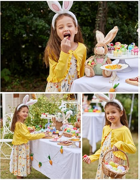 Arshiner Robe avec cardigan en coton imprimé 2 pièces, robe trapèze décontractée sans manches avec manteau à volants à manches longues pour enfants de 5 à 14 ans - 4