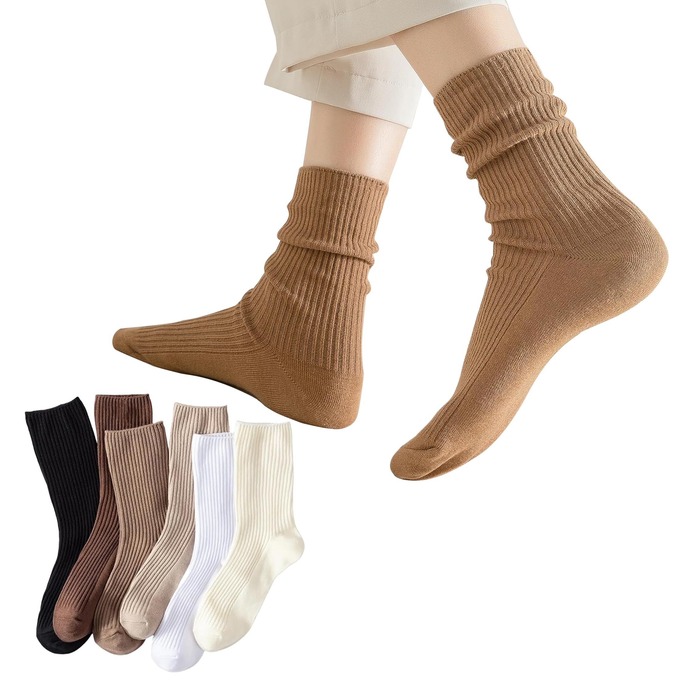 BLVSUSHTCA Womens Crew Socks Cotton Cute Long Casual Socks for Women 6 Pack