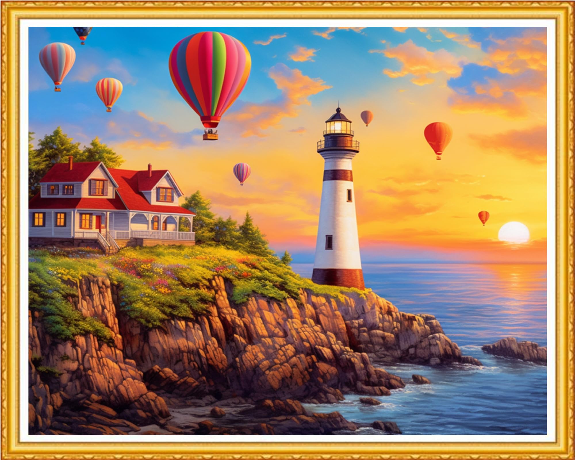 DMCVIVR Stamped Cross Stitch Kits for Beginners Adults Needlepoint Kits for Beginners Embroidery Kits for Adults Crossstitch Kit for Beginners 11CT-Seaside Lighthouse 16x20 inch
