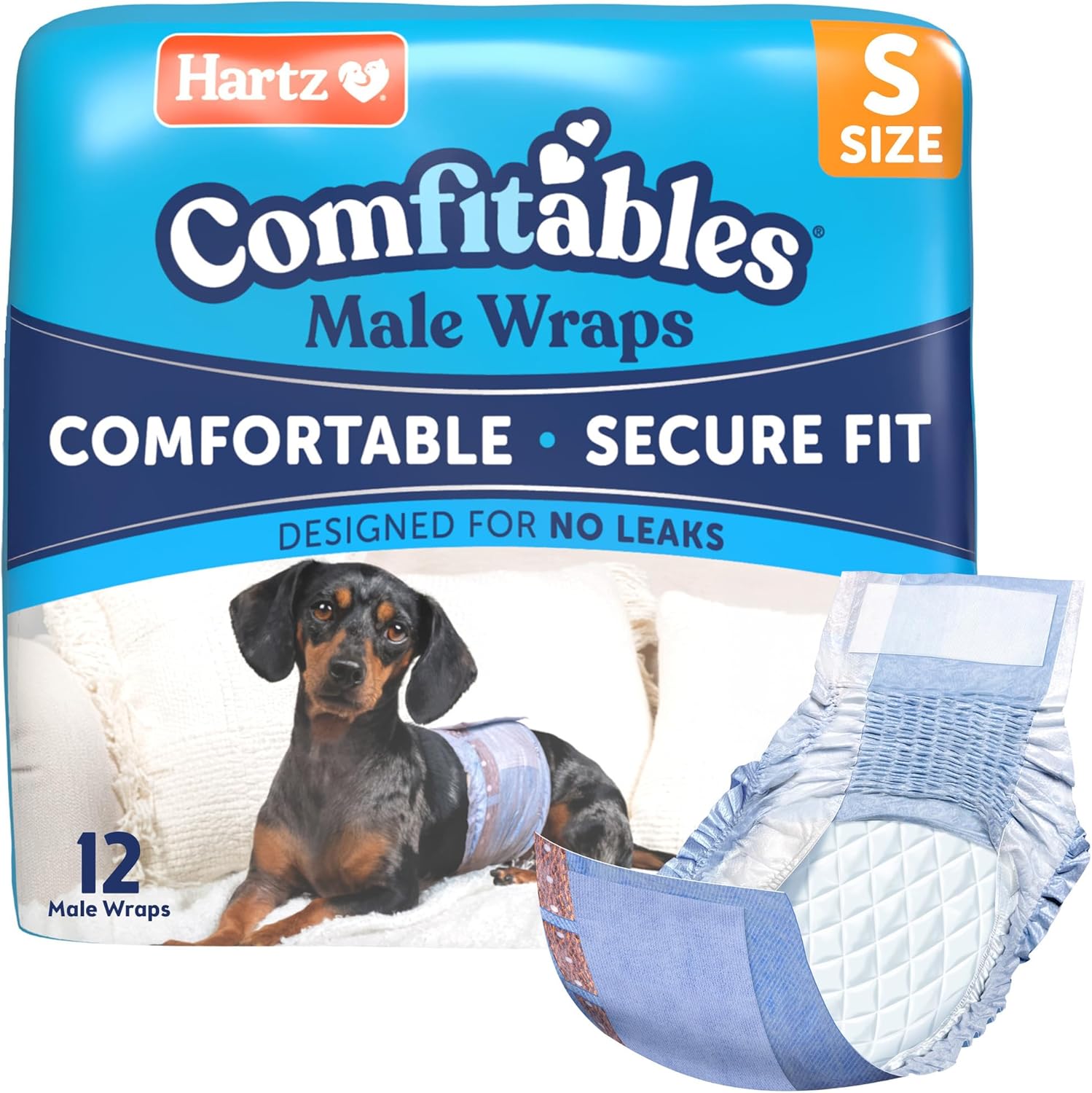 New! Hartz Comfitables Disposable Male Dog Wraps with Stretchy Waistband, Small 12 Count