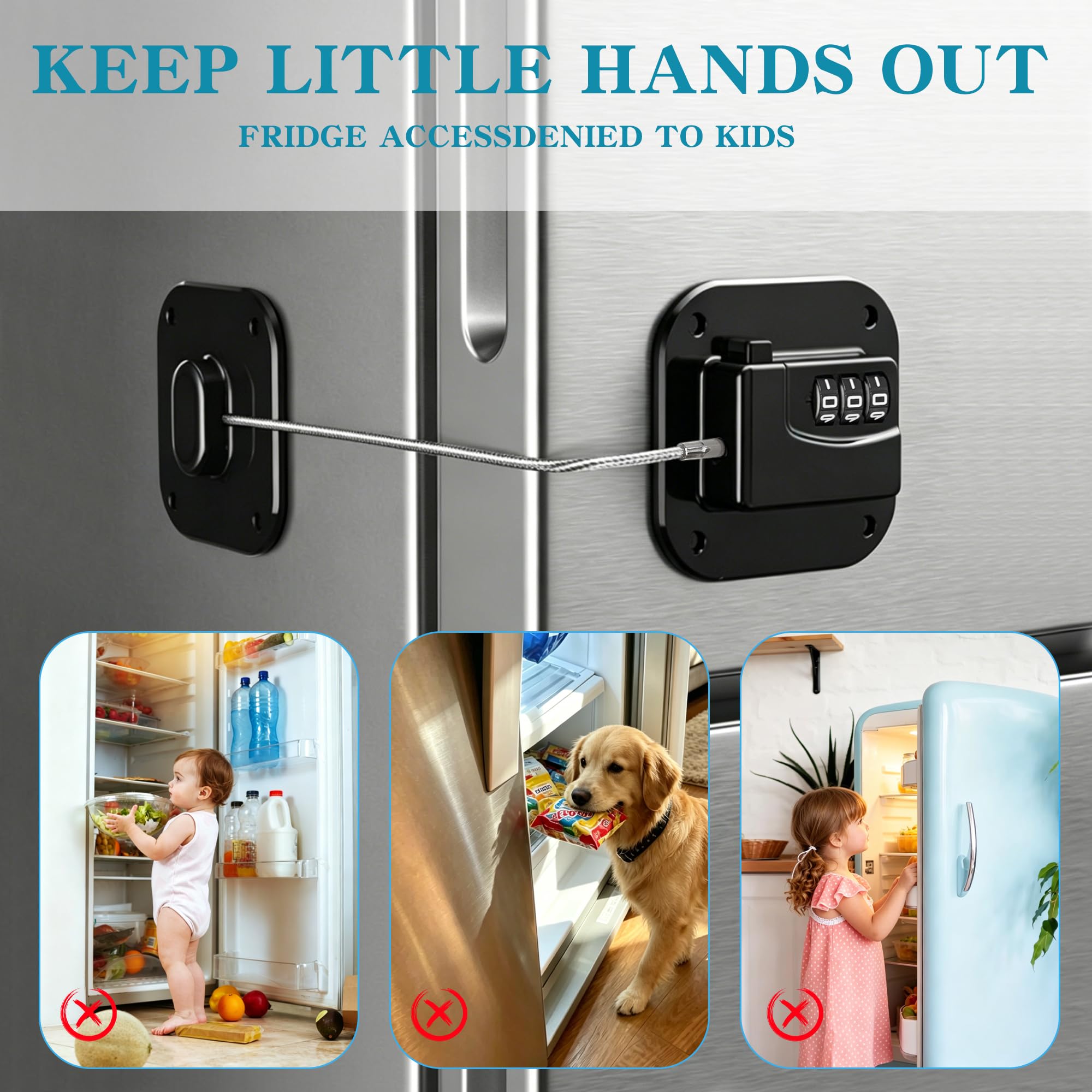 Paquete de 2 cerraduras de refrigerador para niños, cerraduras de seguridad para armarios de seguridad para niños, armarios, cajones, ventanas, electrodomésticos