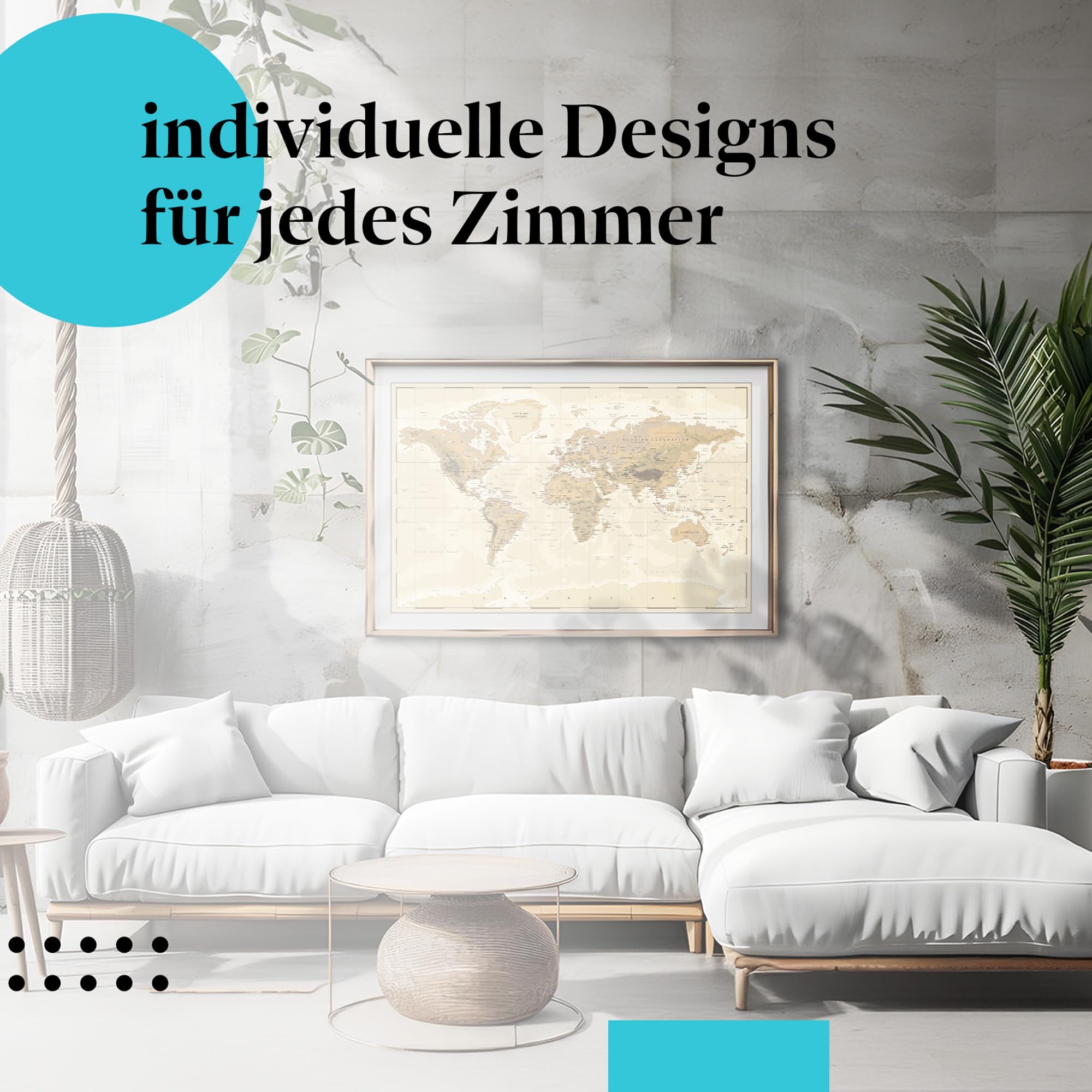 Postereck - 0610 - Alte Vintage Vektor Weltkarte, Länder Kontinente - Unterricht Klassenzimmer Schule Wandposter Fotoposter Bilder Wandbild Wandbilder - Leinwand - 75,0 cm x 50,0 cm