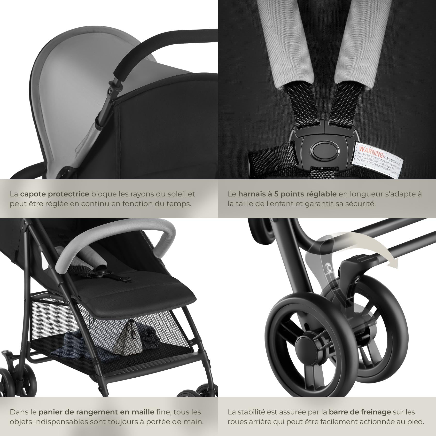 tectake® Poussette canne compacte 0-36 mois Pliable avec Espace de rangement, Dossier inclinable Poussette compacte & légère Poussette voyage Accessoires Bébé Nouveau né Enfant Baby stroller