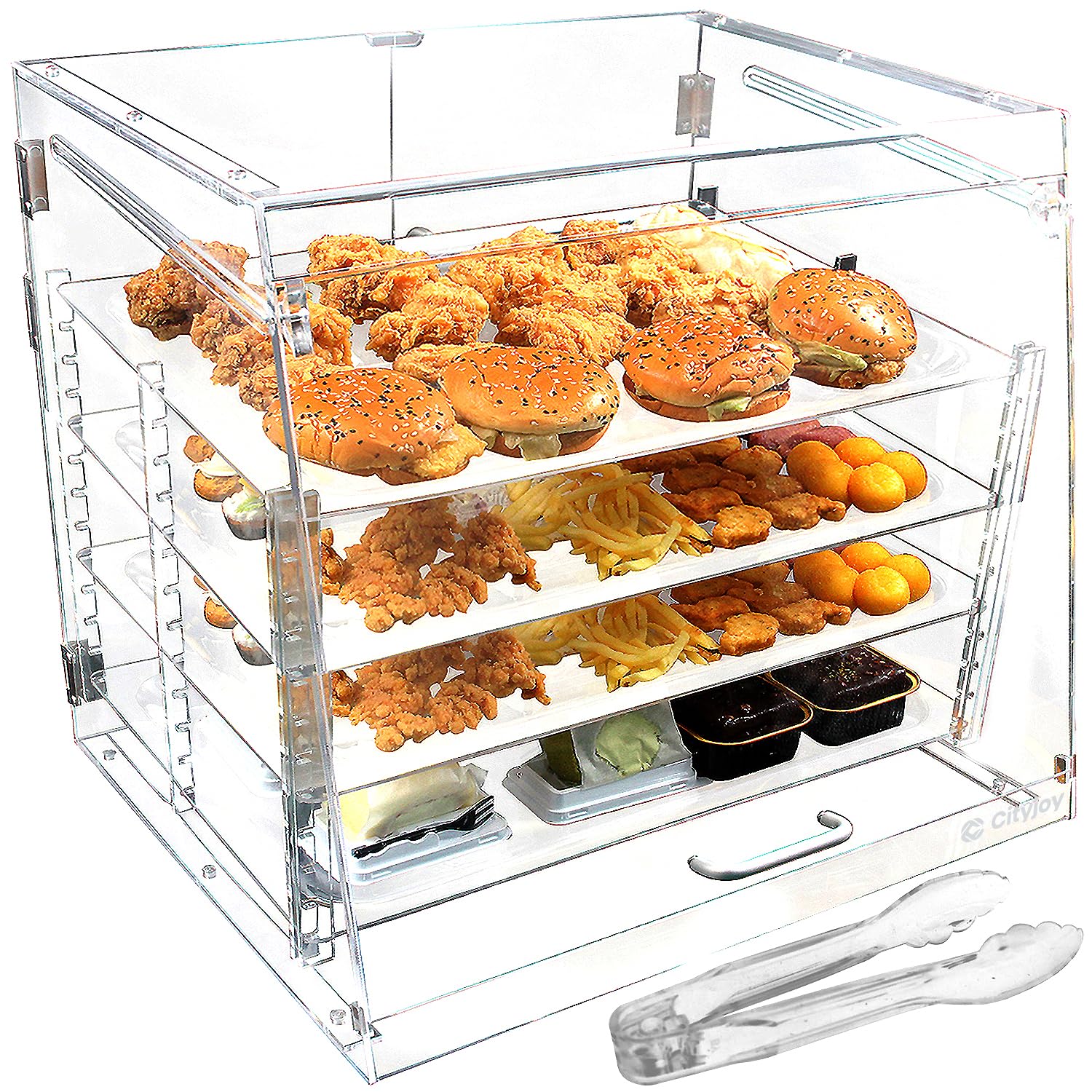 4 vassoi trasparenti da banco per panetteria, 55,5 x 53 x 53,3 cm, vetrina rimovibile per pasticceria, armadietto per pane in acrilico con porte posteriori, alzata per torte e dessert
