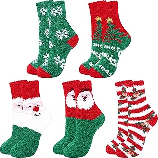BENUAN Christmas Fluffy Socks for Women, 5 Pairs Fuzzy Bed Socks Cozy Soft Slipper Socks Winter Socks Sleeping Warm Socks Gift for Christmas
