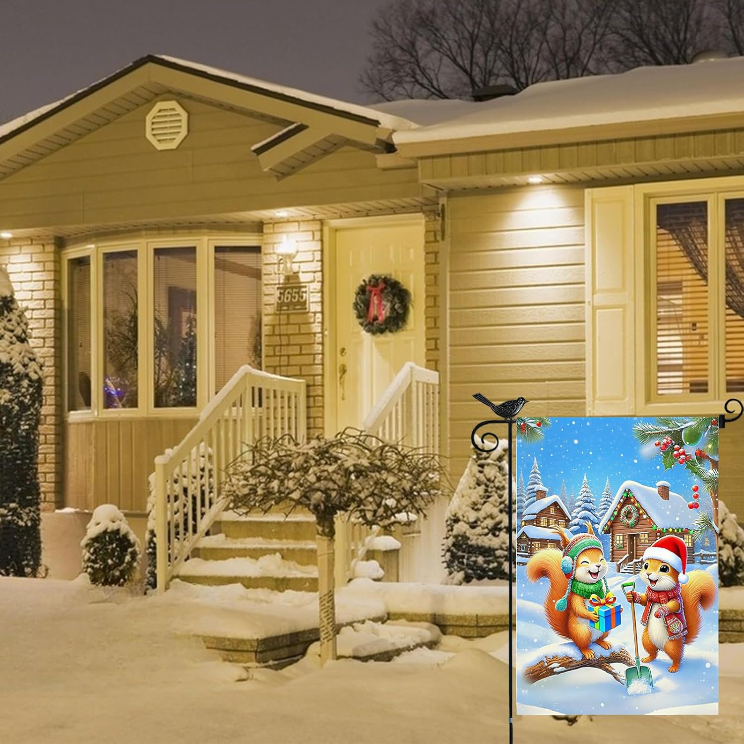 Winter Merry Christmas Garden Flag 12x18 Inch Vertical double-sided winter Christmas Squirrels flag Outdoor Yard Decor - Image 5