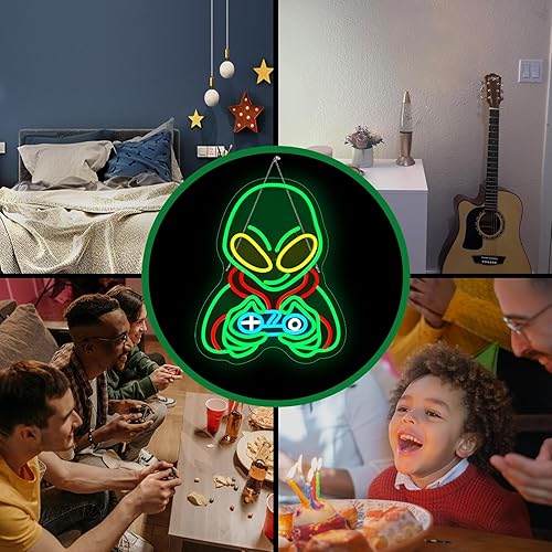 Miniatura 4 de Lucunstar Letrero LED de neón de Alien Gamer para decoración de pared, sala de juegos, dormitorio, bar, pub, cueva, decoración de habitación