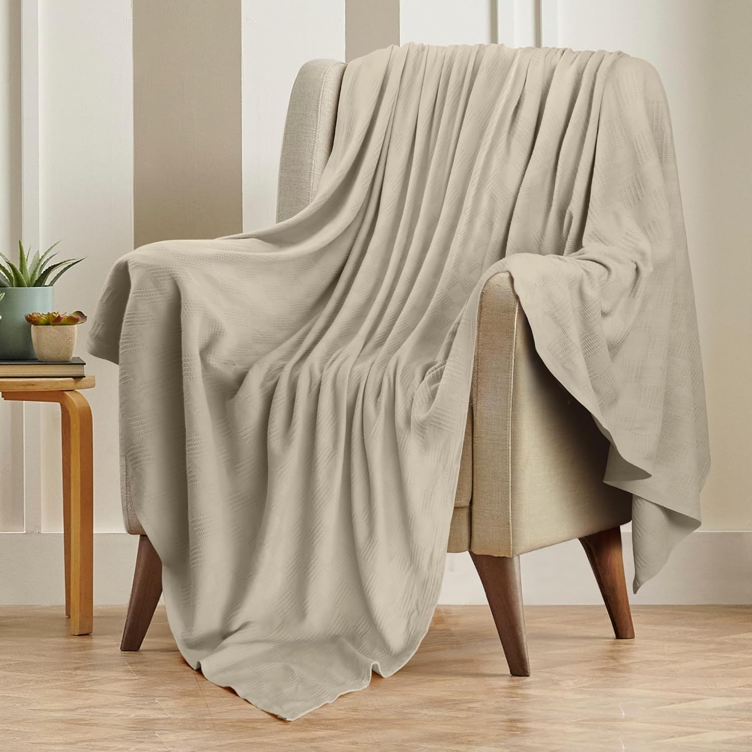 Utopia Bedding Khaki 100% Cotton Blanket [King Size - 90x108 Inch] 350GSM Lightweight, Soft and Breathable Thermal Blanket for All Seasons - Image 6