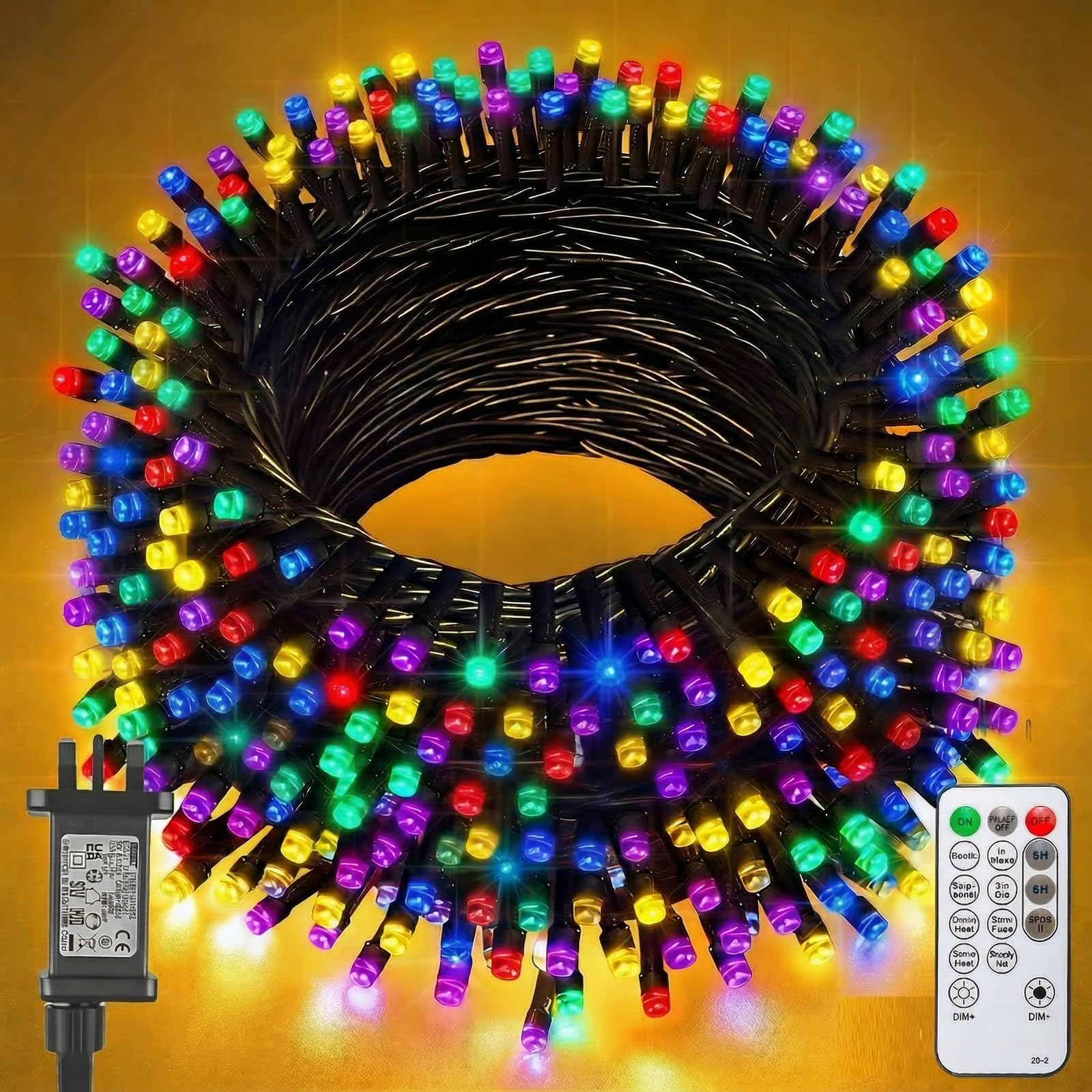 Jsdoin Multicolour Christmas Tree Lights Plug In,20M 200 Led Outdoor Fairy Light Mains Powered, Waterproof String Light With Remote/8 Modes/Timer For Outside Indoor Garden Bedroom Decorations