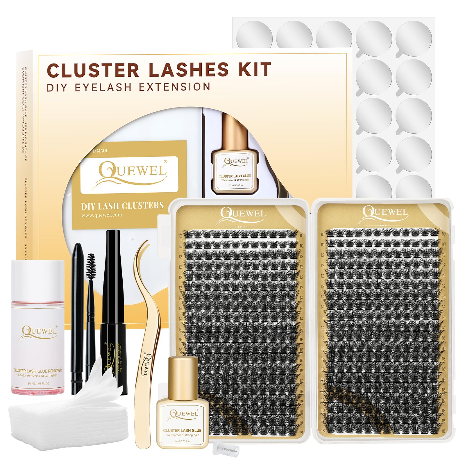 QUEWEL Cluster-Lashes 72 Pcs Individual-Lashes Wide Stem C/D Curl 8-16mm Length DIY Eyelash Extension Individual-Cluster-Lashes Natural&Mega Styles for Personal Makeup Use at Home (Mega-D-MIX8-16) — view 35