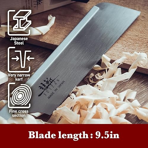 Miniatura 5 de SUIZAN Dozuki - Sierra de cola de milano de 9.5 pulgadas, corte de ángulo transversal, sierra de mano profesional japonesa para trabajar la madera