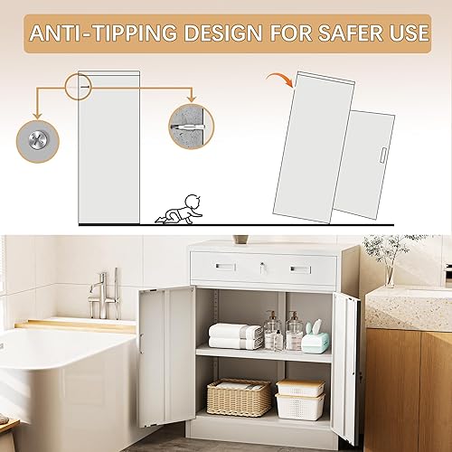 Miniatura 117 de Armario de almacenamiento de metal con puertas con cerradura y 2 estantes ajustables, gabinetes de metal de 71 pulgadas de alto, armarios de garaje,