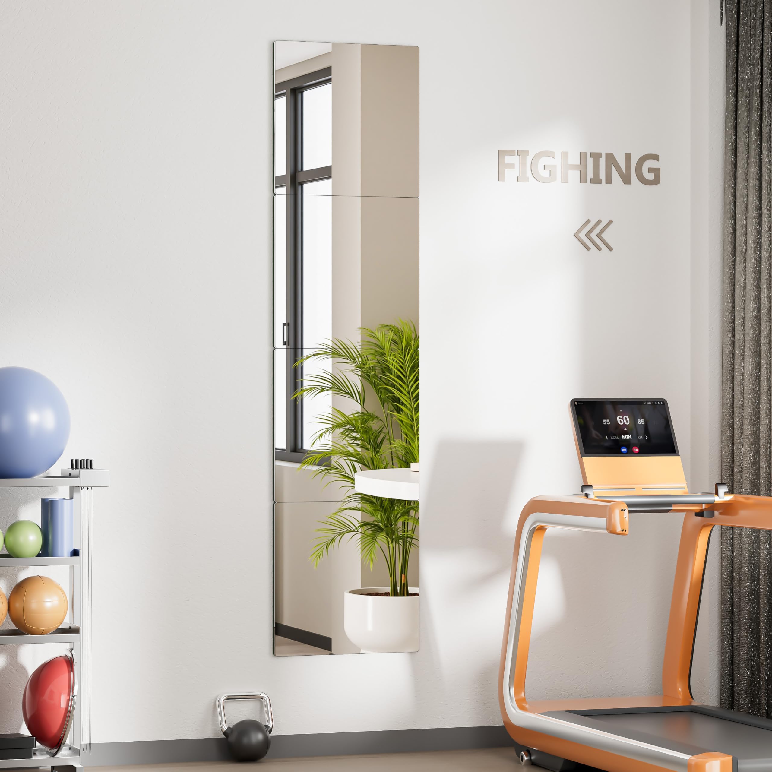 Hasipu Fitness-Spiegel, 29 x 29cm x 4 Stück Packung Wandspiegel Klebespiegel, DIY Türspiegel Ganzkörperspiegel, rahmenloses gehärtetes Glas, Klebewand für Schlafzimmer Wohnzimmer Schranktür