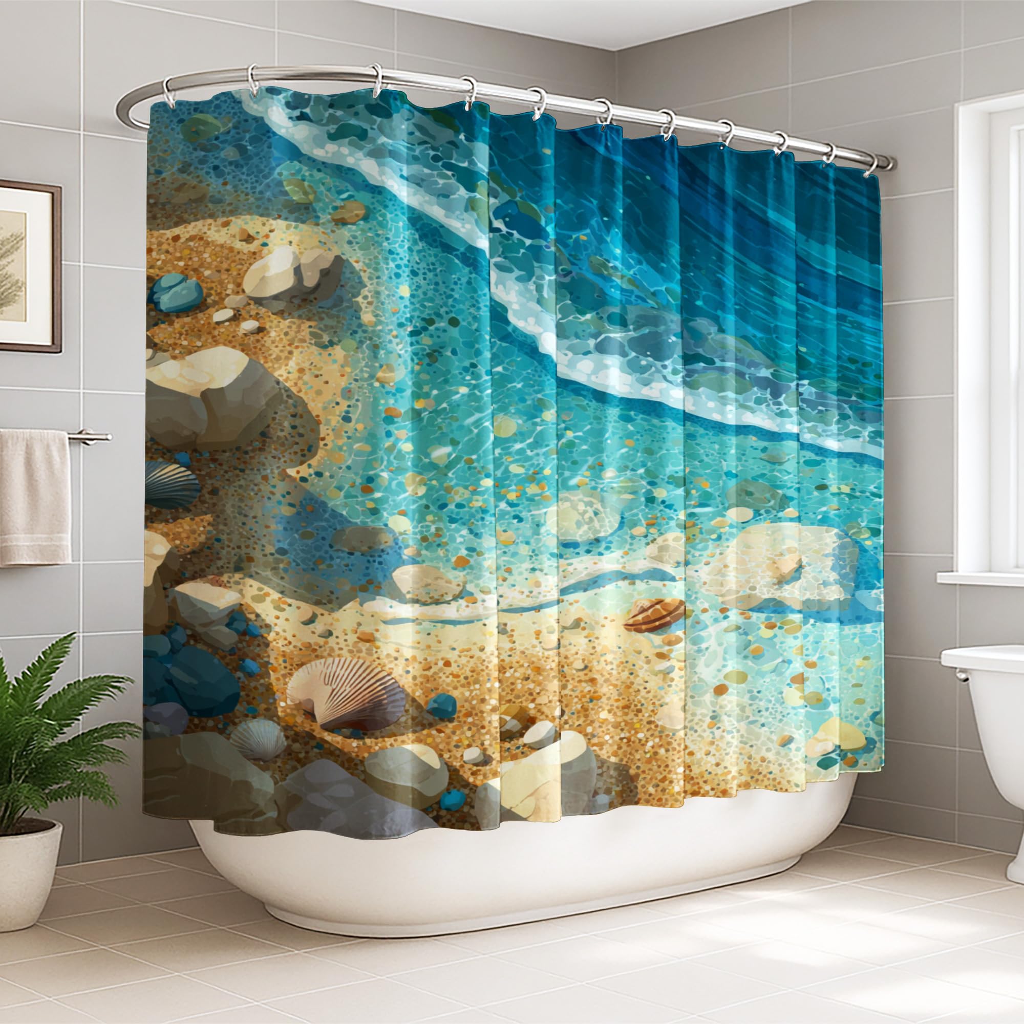 Rideau de douche vagues 274 x 183 cm idéal pour grande chambre d'amis