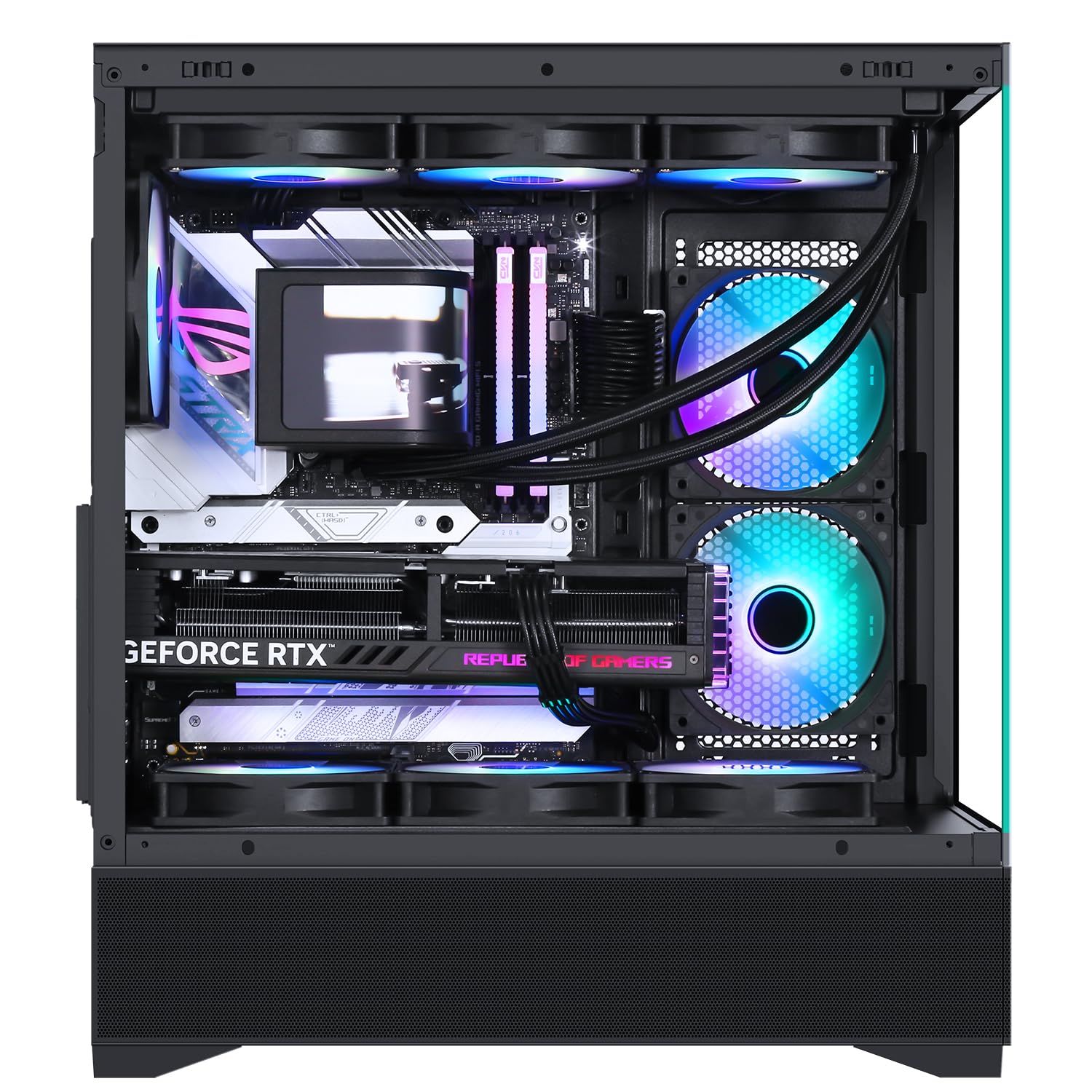 Itek Case Gaming SHOWBUI 37B – Tower ATX con 3 Ventole ARGB 12 cm, USB-C, 2x USB 3.0 e Pannelli Laterale & Frontale in Vetro Temperato