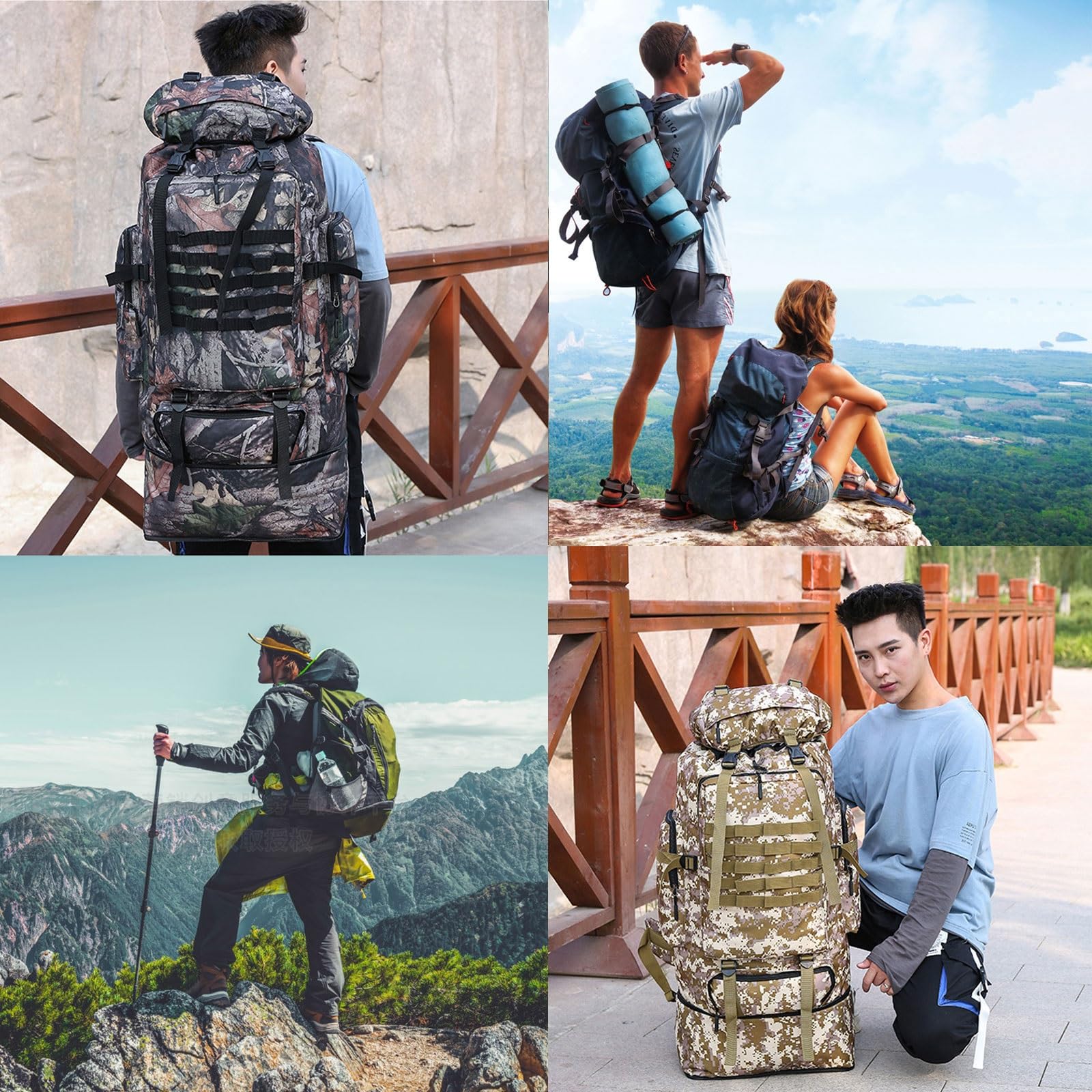 100L拡張可能なレジャーハイキングデイパック - 大容量耐久性のある