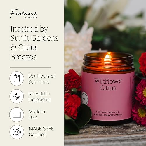 Miniatura 2 de Velas de cera de abejas con mecha de madera Fontana Candle Co, Citrus de flores silvestres - Hechas con aceite de coco y aceites esenciales puros