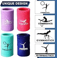 Vista 2 de Charniol Pulseras de gimnasia para agarres, 4 pares de muñequeras coloridas de poliéster y algodón para niñas, 3.15 x 3.94 pulgadas, color rosa