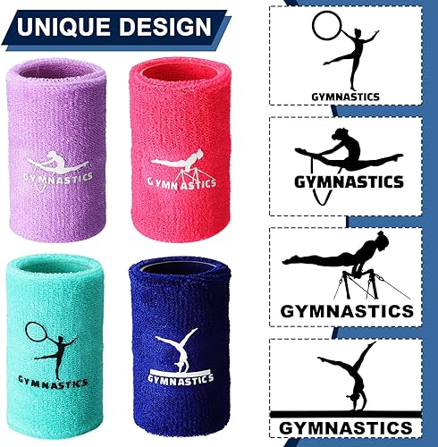 Miniatura 2 de Charniol Pulseras de gimnasia para agarres, 4 pares de muñequeras coloridas de poliéster y algodón para niñas, 3.15 x 3.94 pulgadas, color rosa