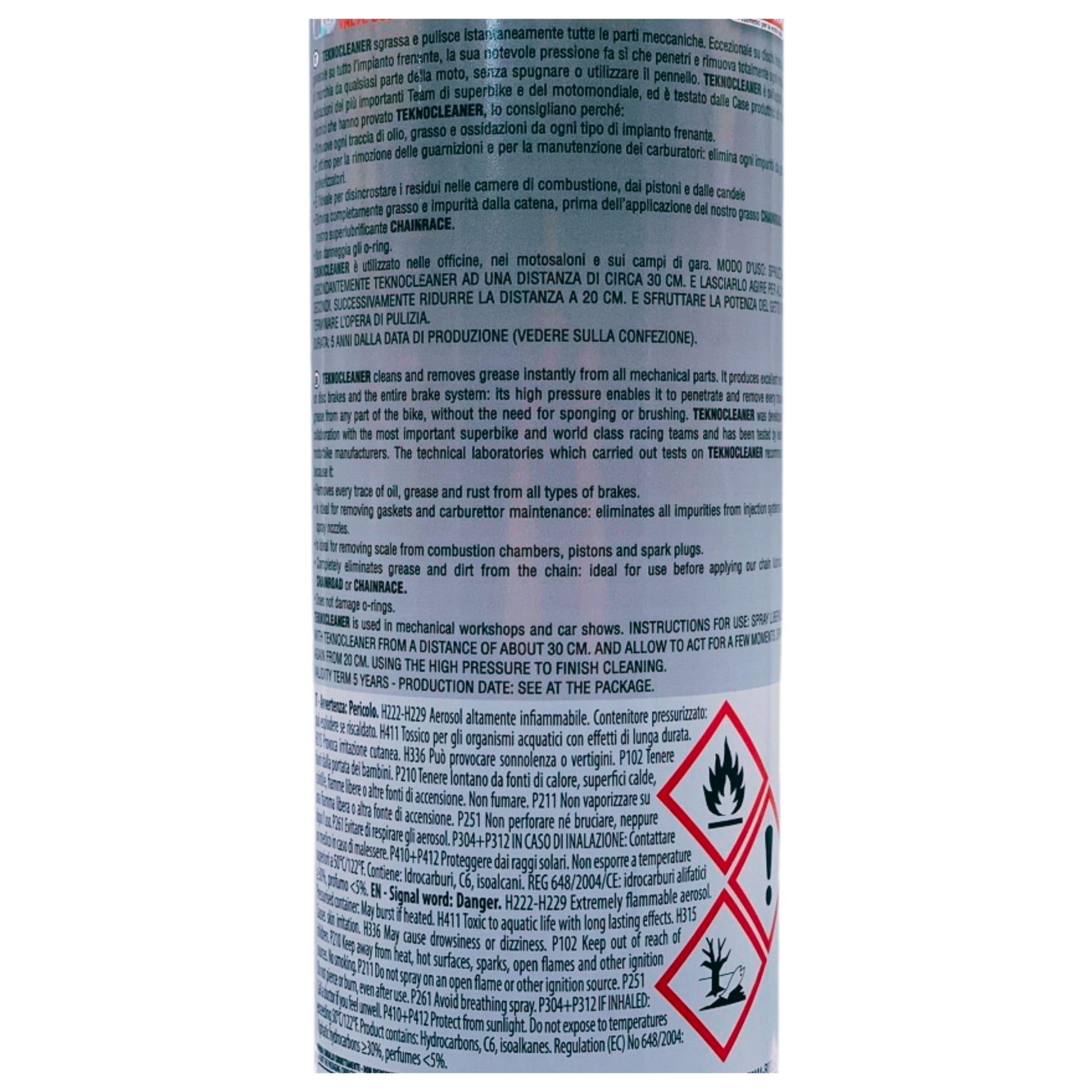 Sgrassatore Multiuso Moto TEKNOCLEANER Per Carburatori, Freni a Disco, Parti Meccaniche e Trasmissioni. Dissolve Rapidamente i Residui Di Grasso 500ml (4 Spray)