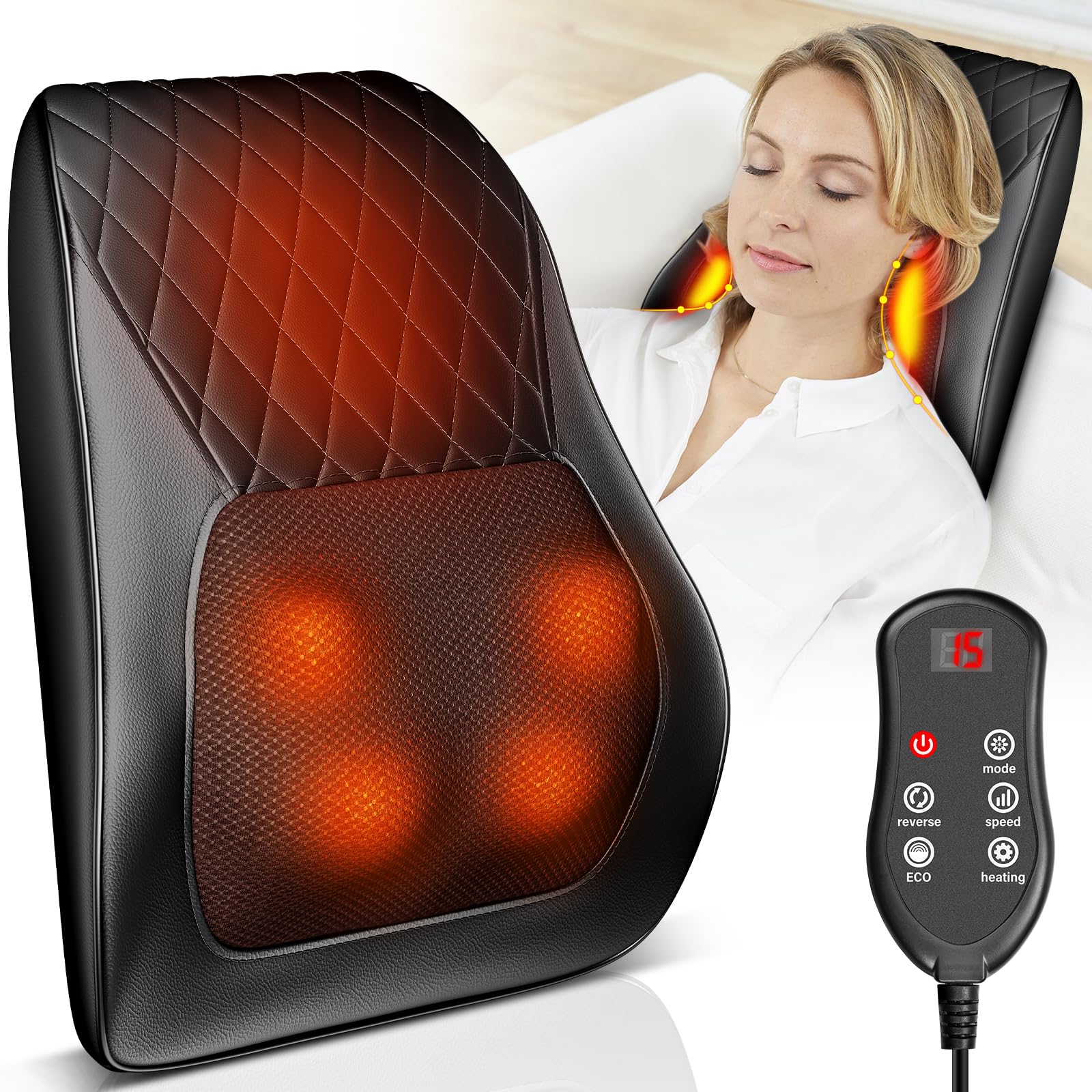 Masajeador Cervical y Espalda,3D Shiatsu Amasamiento Masaje Masajeador Cervical con Calor,3 Velocidades de Ajuste,3 Modos Masajeador de Cuello para Casa y Oficina