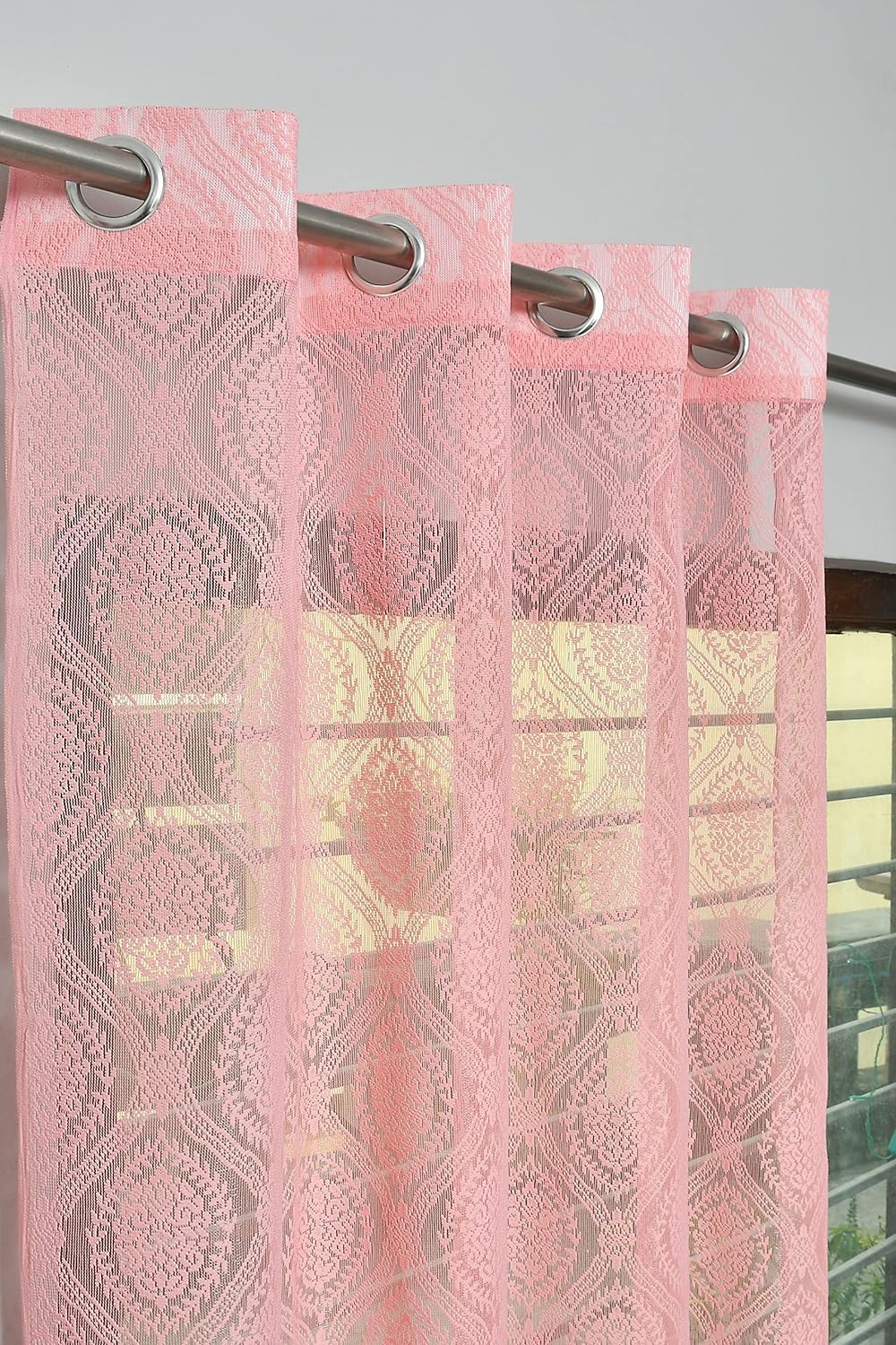See full amazon price history chart for Fabrilia Polyester Sheer Net Damask Design Semi Transparent Eyelet Window Curtains 5 feet Long Set of 2- Pink Fabrilia Polyester Sheer Net Damask Design Semi Transparent Eyelet Window Curtains 5 feet Long Set of 2- Pink (B0B86PRPSY) Amazon Price History, Amazon Price Tracker