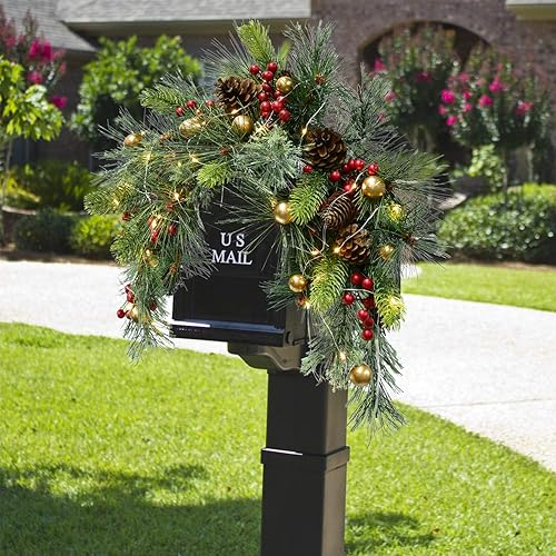 Miniatura 9 de DearHouse Botín de Navidad artificial de 24 pulgadas, con colección de pino invernal y luces LED para decoración del hogar