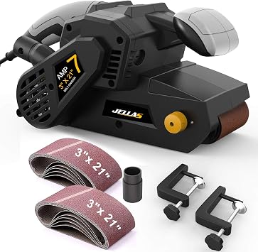 Jellas 3 21-Inch Belt Sander with Dust Bag, 7Amp Sander Machine with Variable-speed Control, 2 in 1 Vacuum Adapters, 10Feet 3 meters Length Power Cord